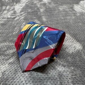 Ketch Classics‎ Mens Abstract Geometric Swirl Necktie Red Blue Yellow Polyester